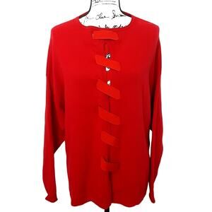 Flora Fedi Wool Cashmere Tunic Sweater Red Ribbon Cherry Red OS Made in Italy